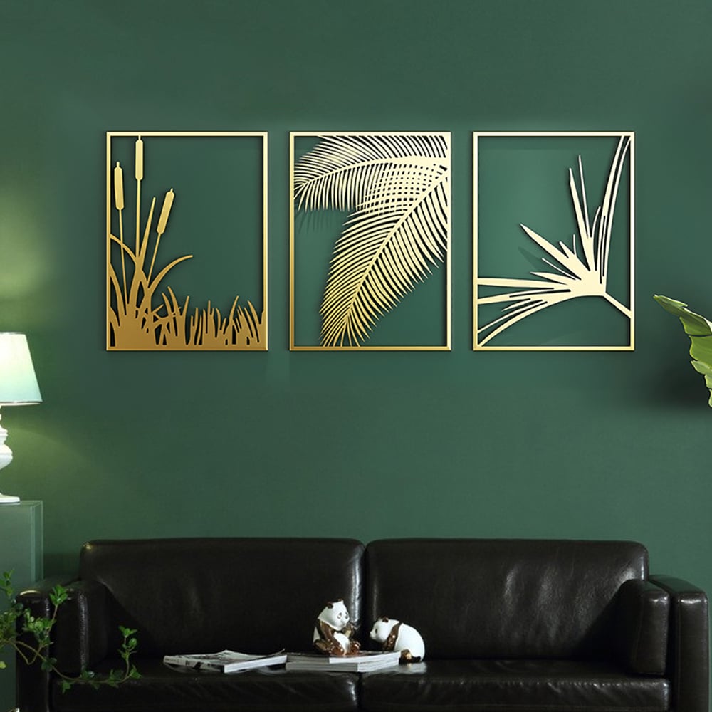 Questions and Answers for 3 Pieces Modern Gold Metal Wall Decor Plant Art with Rectangle Frame