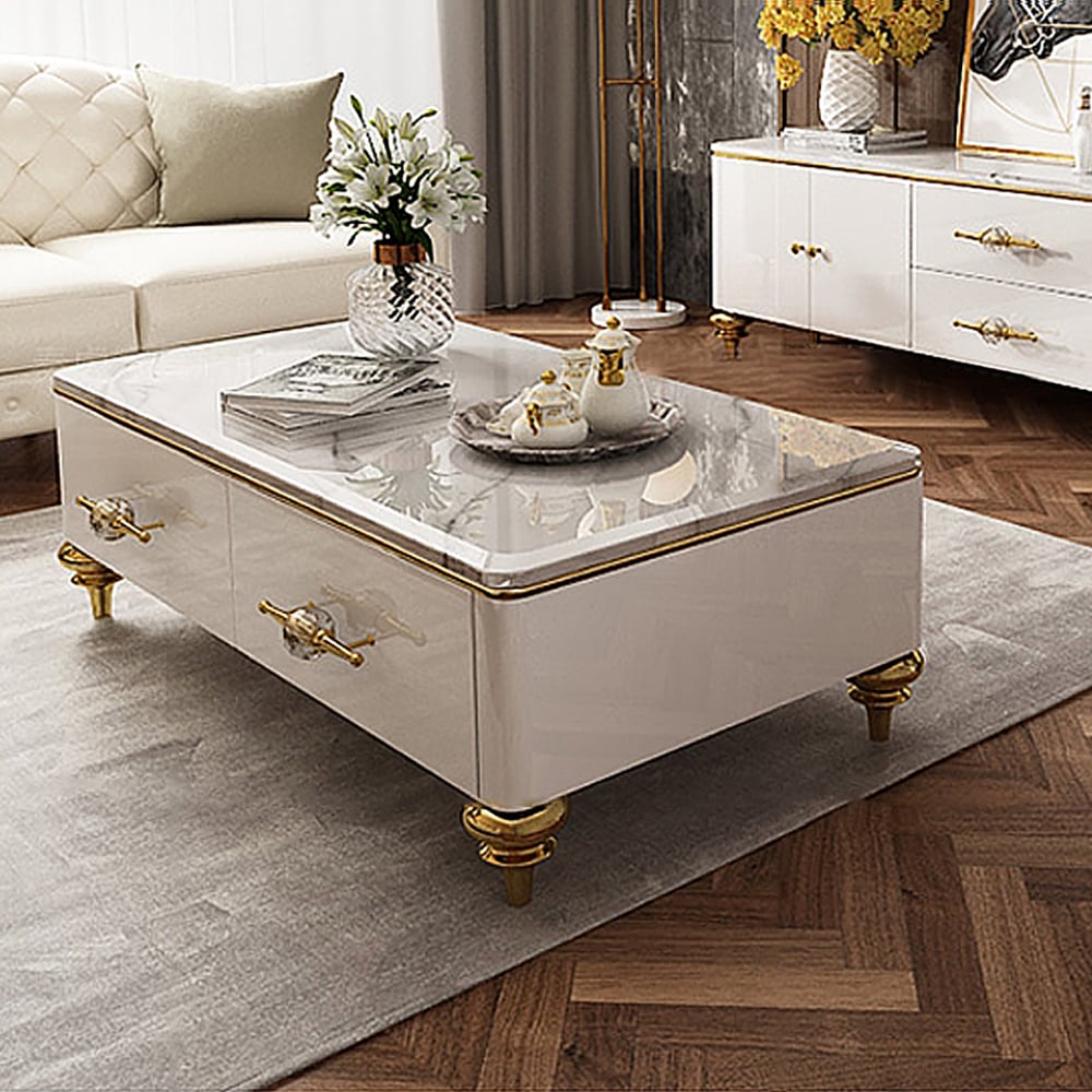 Customer Reviews for Chift 1300mm Modern Marble White Coffee Table & Storage Drawers Gold Stainless Steel Leg