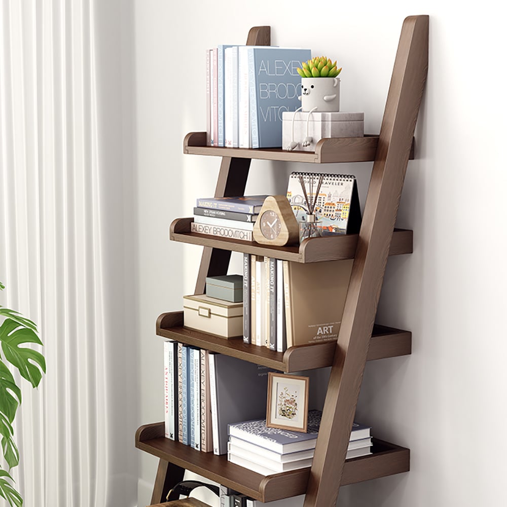 Questions et Réponses pour Bibliothèque à échelle moderne à 5 niveaux en bois massif en noyer