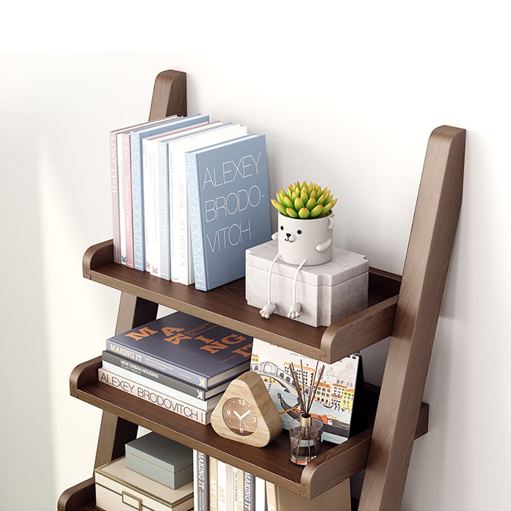 Questions et Réponses pour Bibliothèque à échelle moderne à 5 niveaux en bois massif en noyer