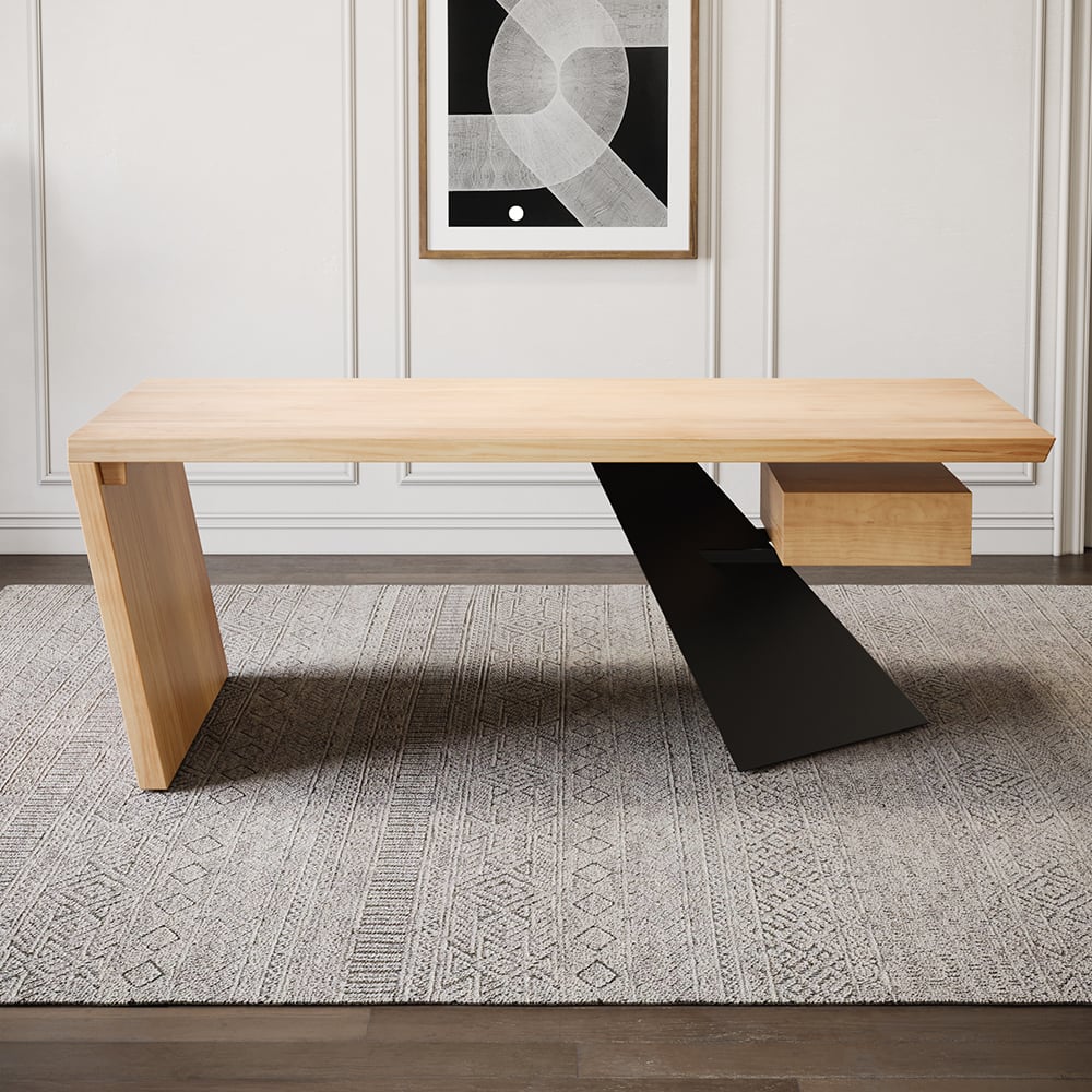 Questions et Réponses pour Ensemble de bureau industriel en bois naturel et de chaise de bureau en cuir (1600 mm)