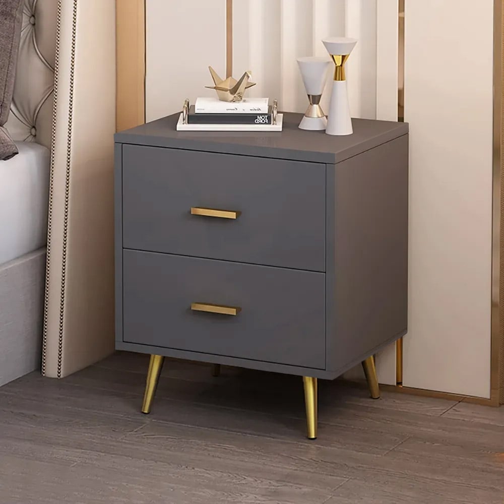 Customer Reviews for Modern Wood Nightstand with Gold Legs 2-Drawer Bedside Table in Gray