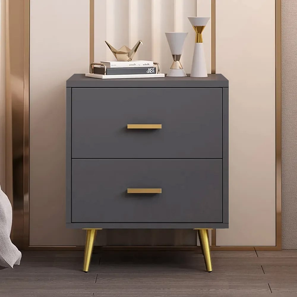 Customer Reviews for Modern Wood Nightstand with Gold Legs 2-Drawer Bedside Table in Gray