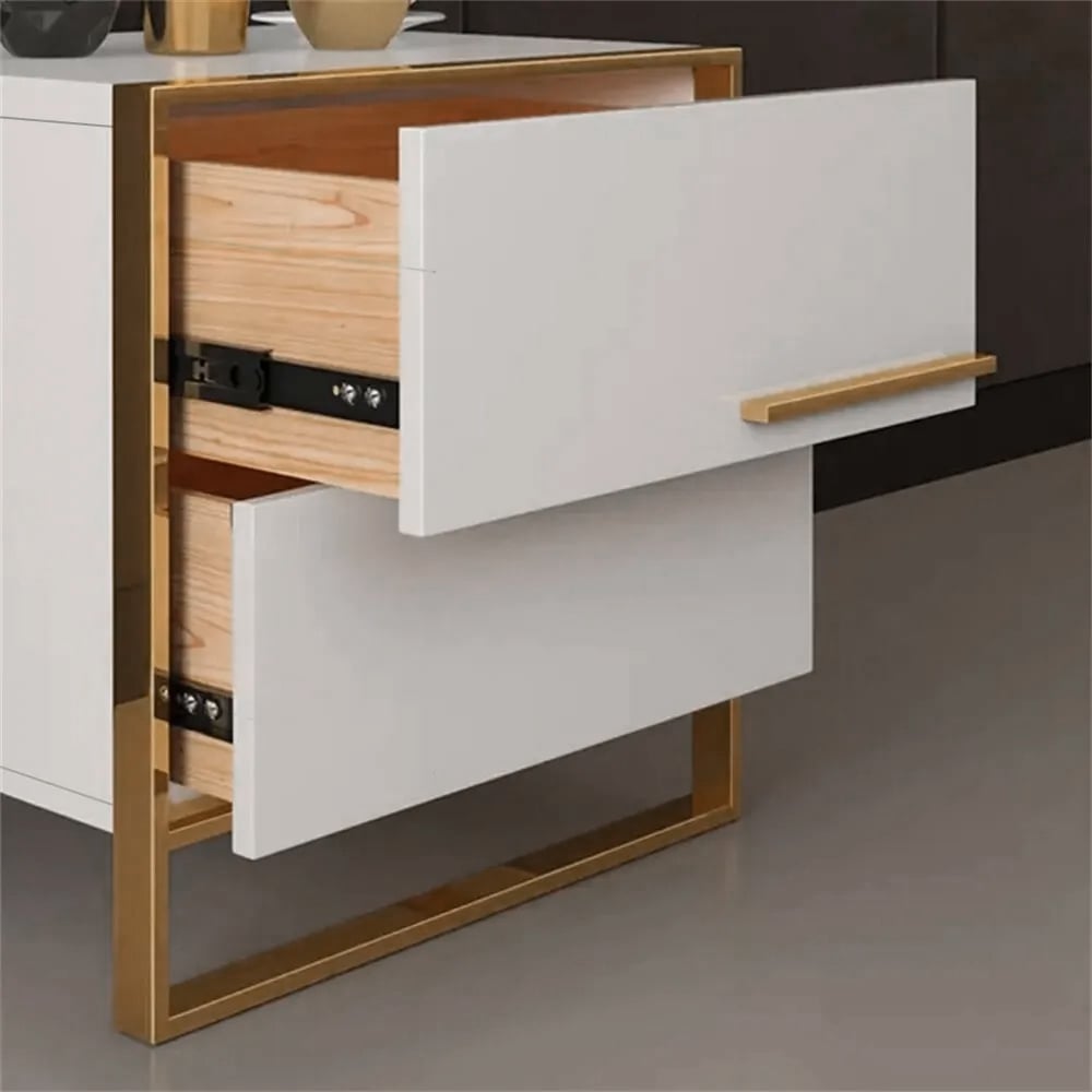 Questions and Answers for Minimalist Design Bedside Table with 2 Drawers with Gold Base