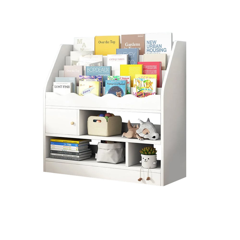 Questions and Answers for Modern White Kids Bookshelf Toy Storage Shelf in Manufacture Finish