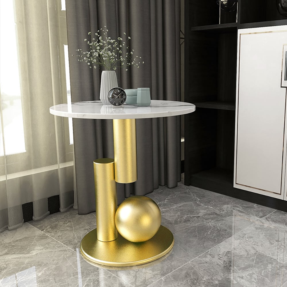 Customer Reviews for Round Marble Stone Top End Table with Abstract Metal Base Modern White Side Table