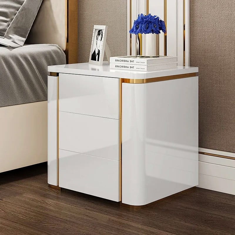Customer Reviews for Modern Luxury White & Gold 3 Drawers Bedroom Nightstand Square Bedside Table