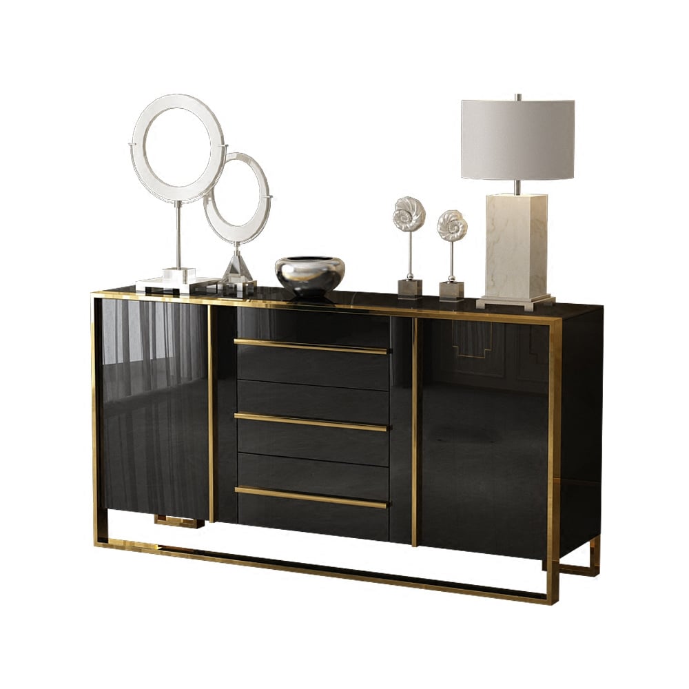 Avis Clients sur Bahut buffet Cylina noir de 150 cm avec 2 portes et 3 tiroirs