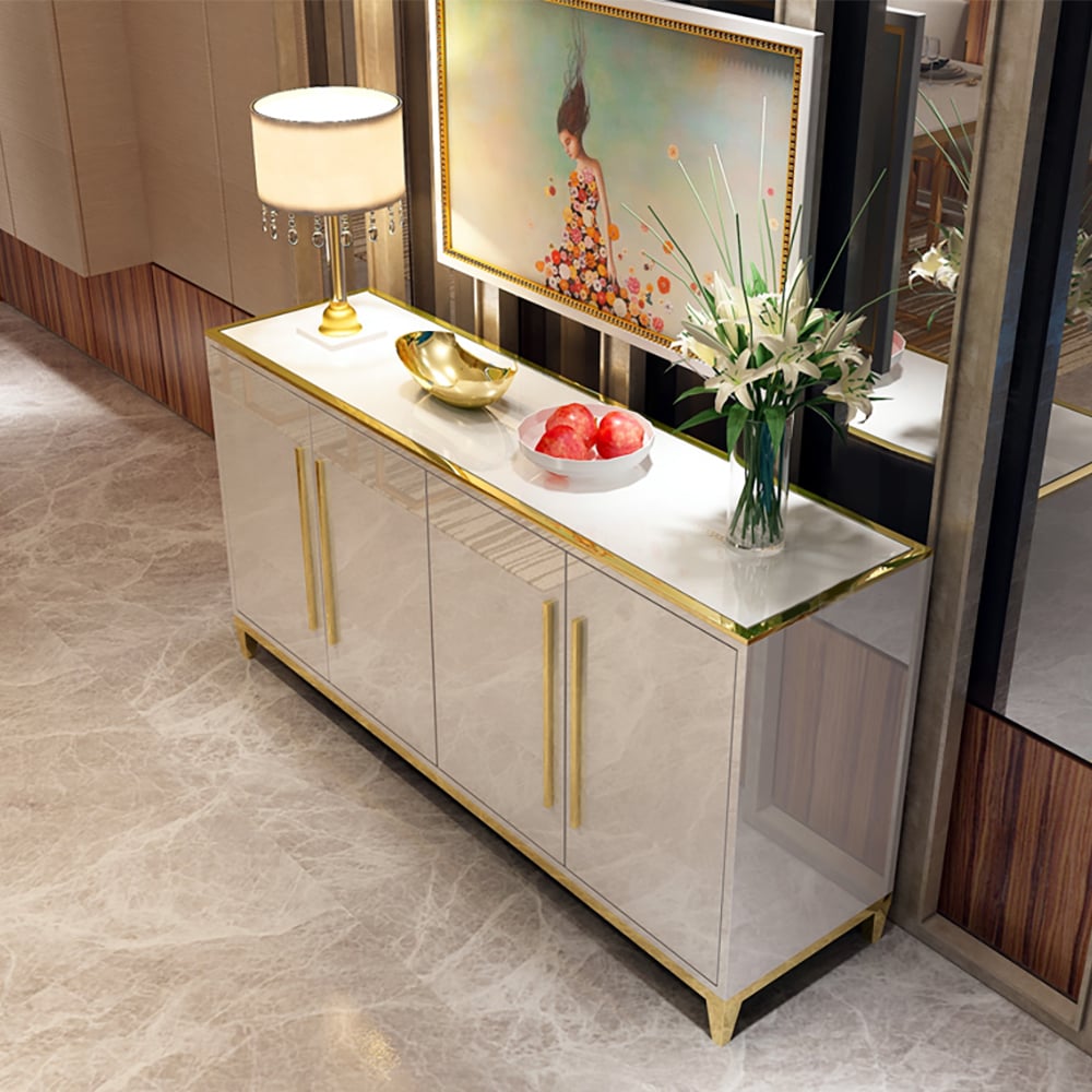 Questions and Answers for 1500mm Rectangle White Sideboard Buffet Tempered Glass Top Cabinet 4 Doors & 2 Shelves