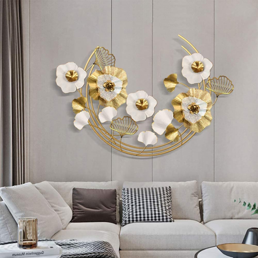 Customer Reviews for 1200mm Modern Metal Wall Decor Art with Gold & White Leaves & Flowers for Living Room