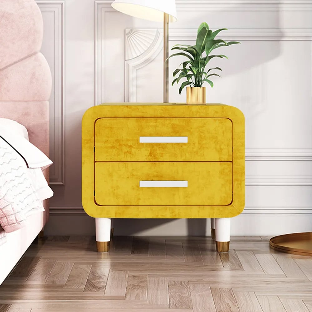 Customer Reviews for Modern Yellow Velvet Nightstand with 2 Drawers Bedroom