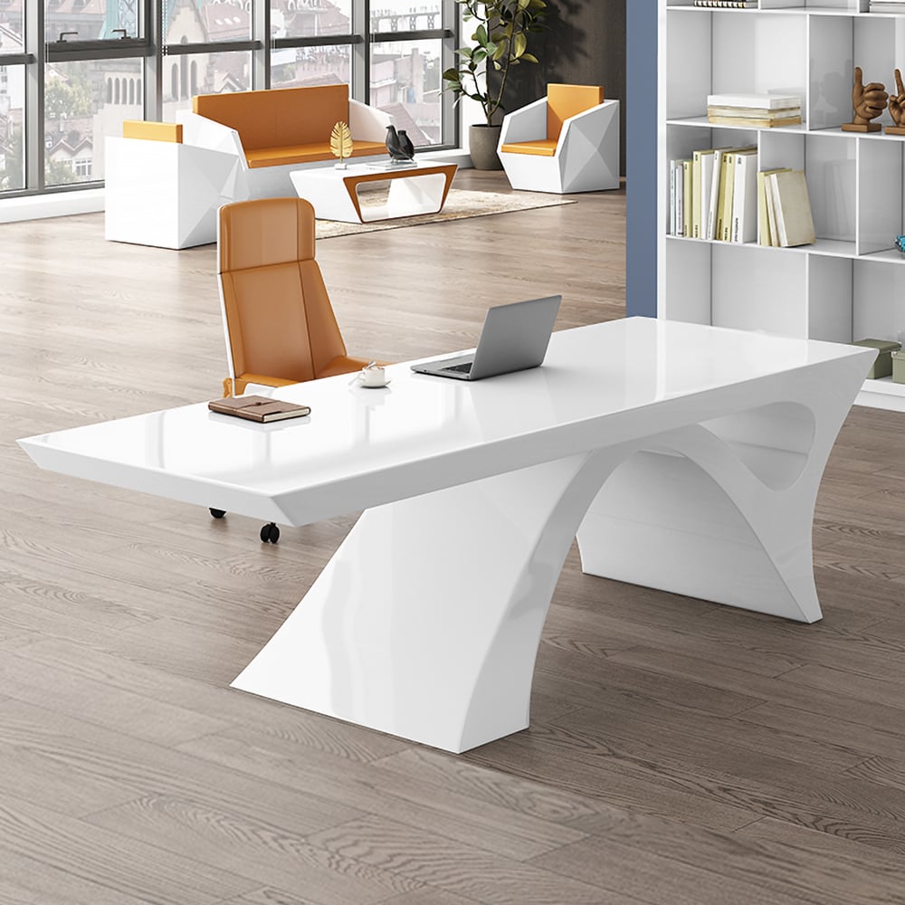 Domande e risposte per Scrivania da ufficio rettangolare moderna bianca con base a piedistallo (55")