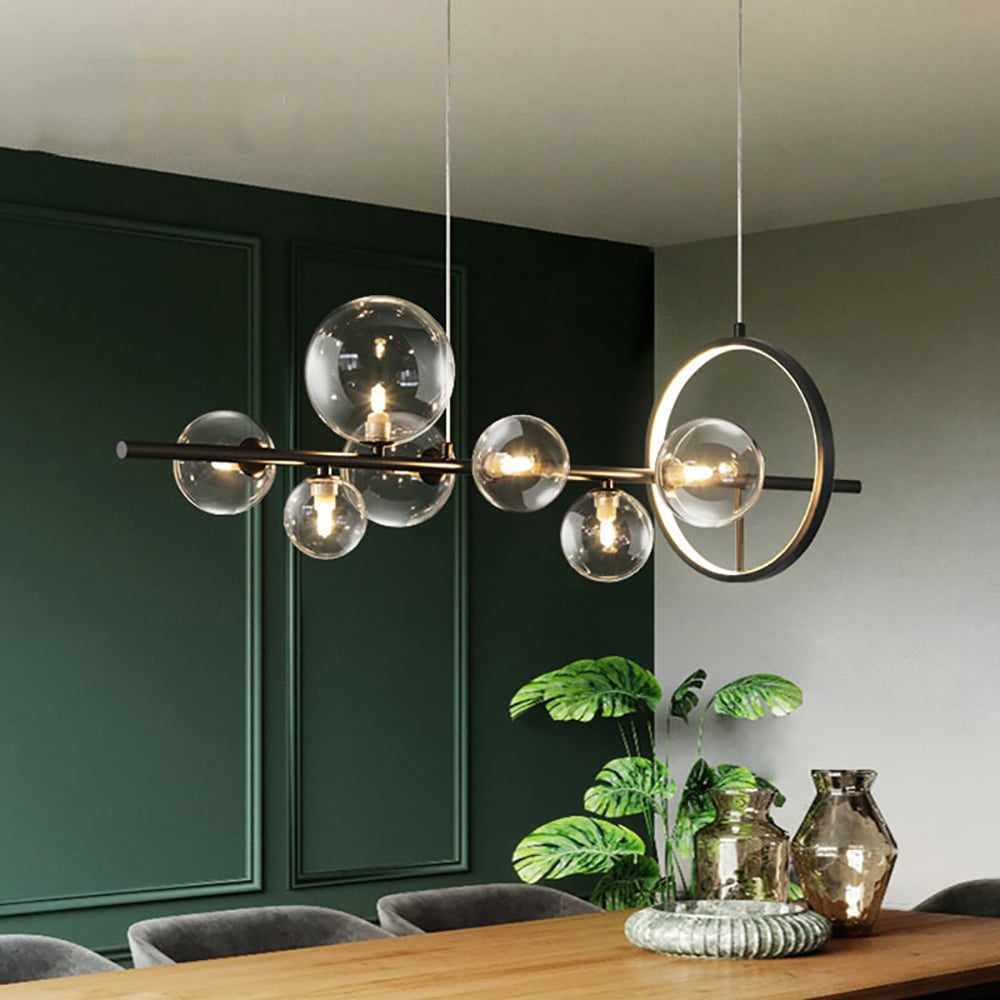 Questions and Answers for Bubi Modern Minimalist 7-Light Glass Globe Shade Kitchen Island Light in Black