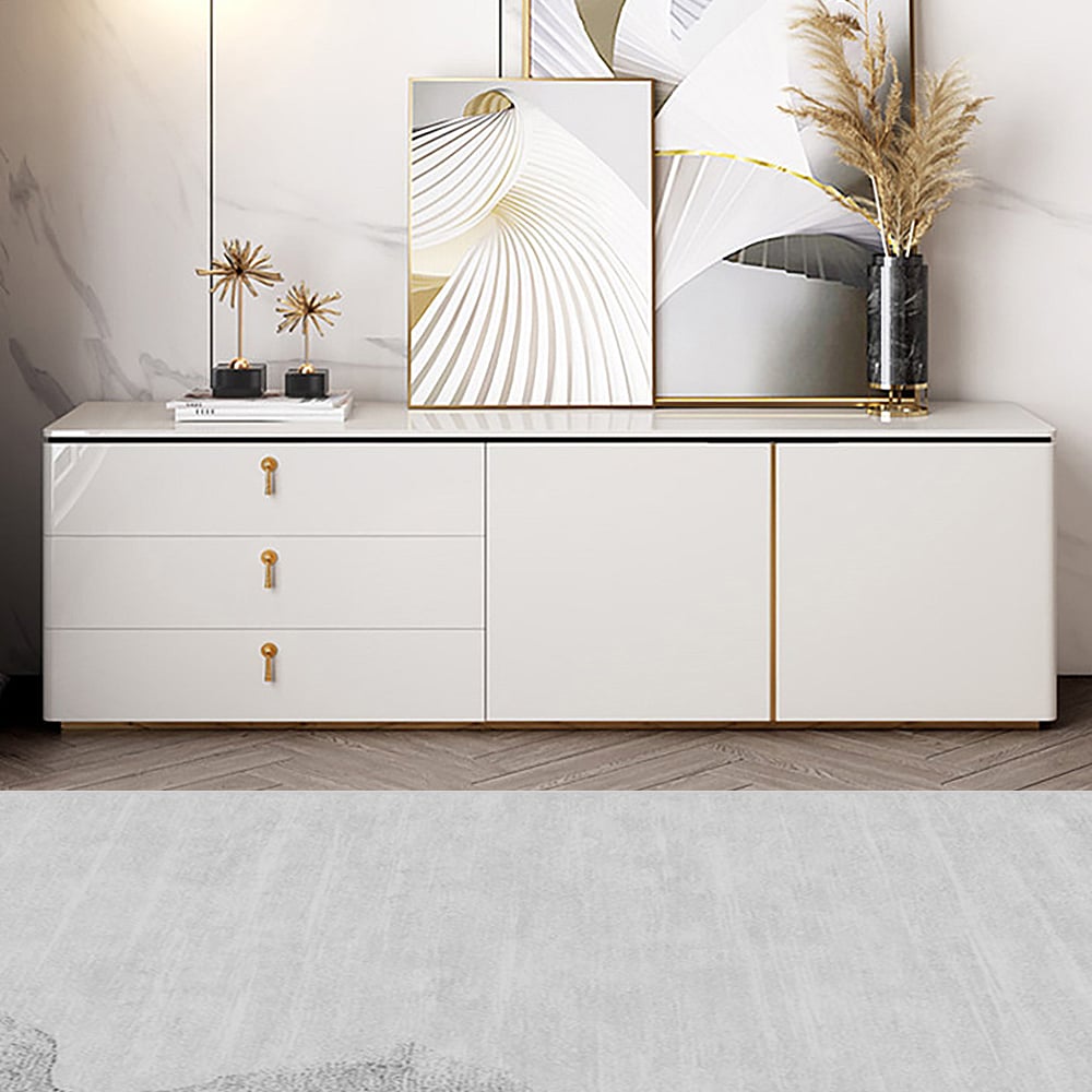 Questions and Answers for Pewter Modern White Rectangular TV Stand with Drawers & Doors for TVs Up To 70"