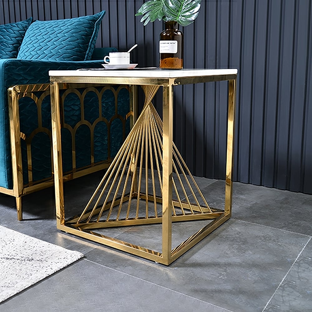 Customer Reviews for 500mm Square Side Table White Marble End Table with Gold Stainless Steel Base