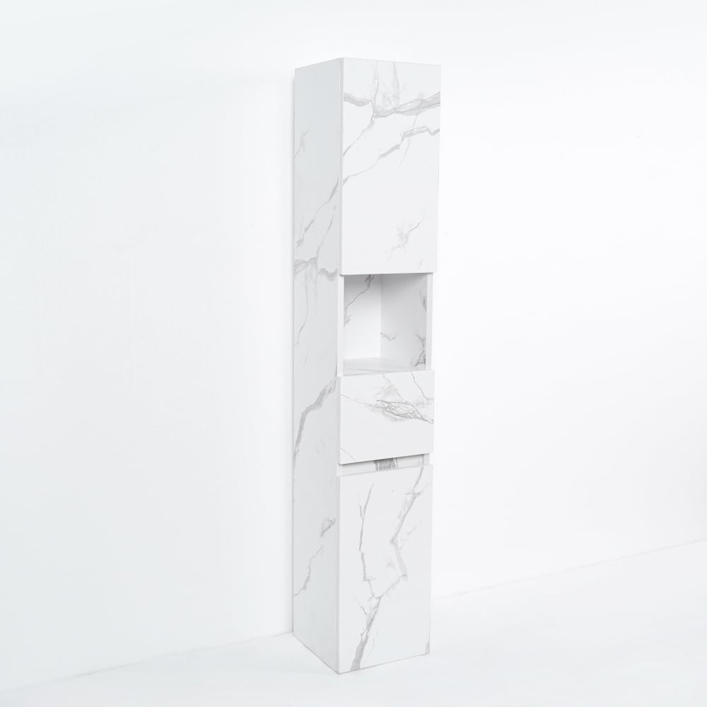 Otázky a odpovědi pro Moderní koupelnová skříňka se zásuvkami Nástěnná koupelnová skříňka s dveřmi s policí