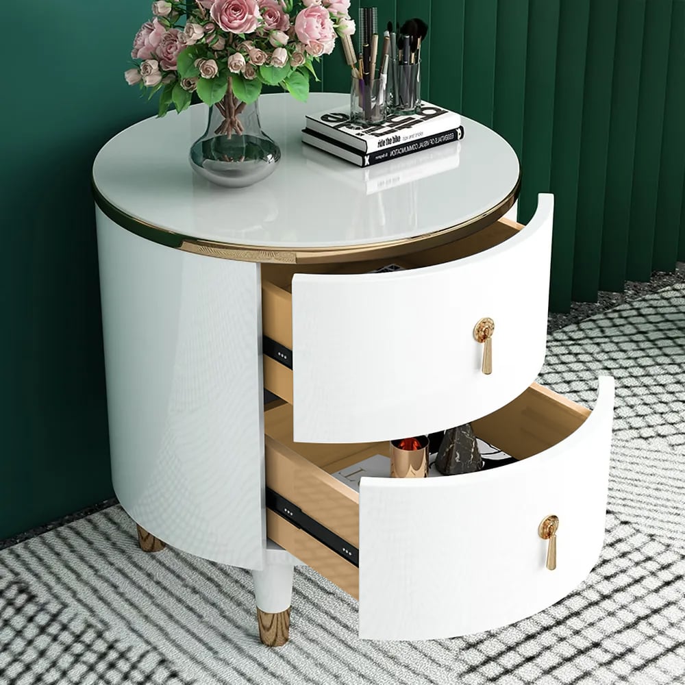 Customer Reviews for 2-Drawer Round Bedside Table Modern White Bedside Table in Gold Finish