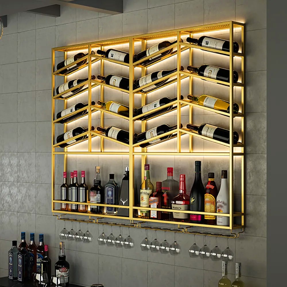 Questions et Réponses pour Casier à Vin Mural Doré Industriel Bois et Métal avec Porte-bouteilles