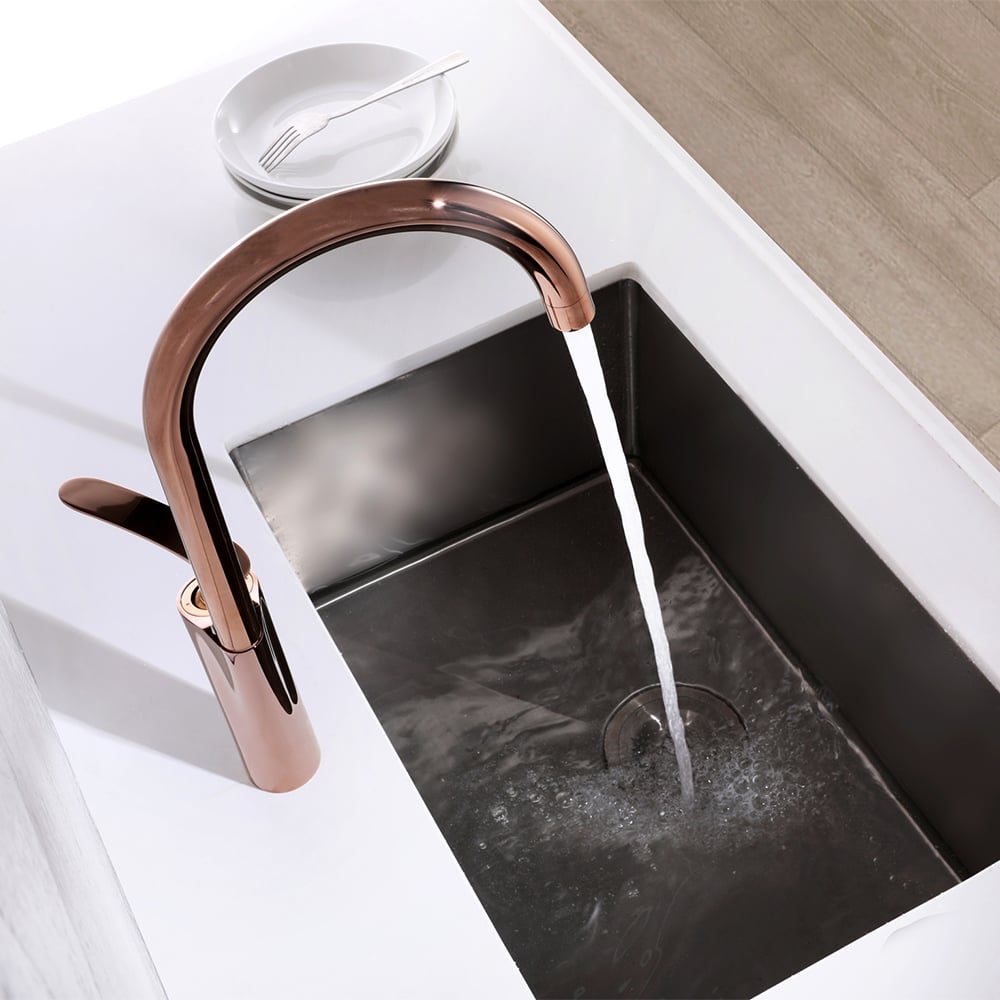 Questions et Réponses pour Robinet de cuisine mono à levier unique en laiton massif doré rose