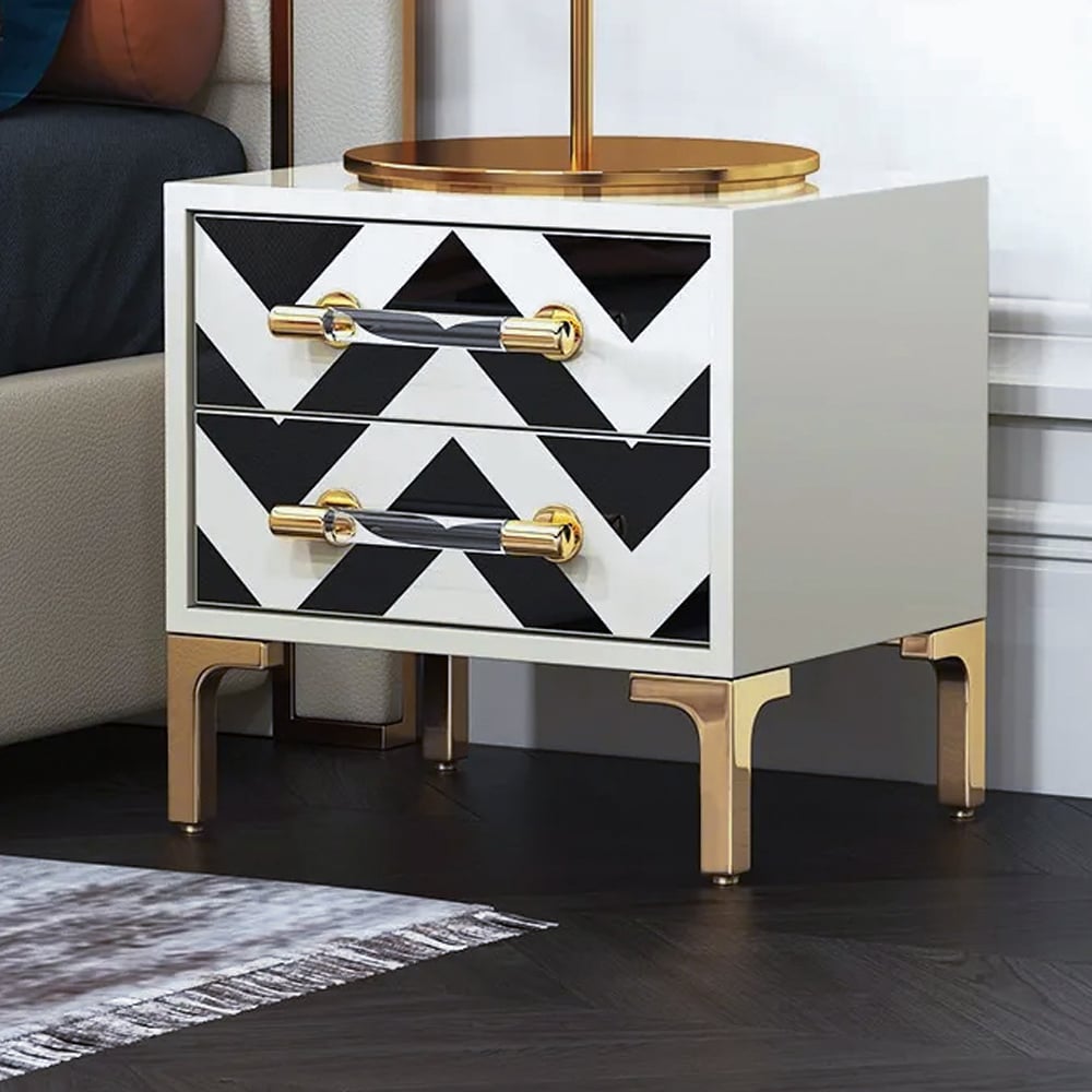 Customer Reviews for Waveo 2 Drawers Black & White Nightstand with Drawer Modern Bedside Table Gold Legs