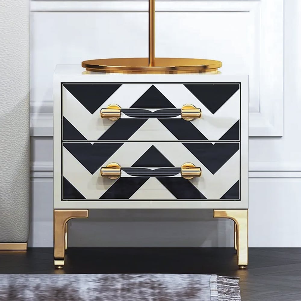 Customer Reviews for Waveo 2 Drawers Black & White Nightstand with Drawer Modern Bedside Table Gold Legs