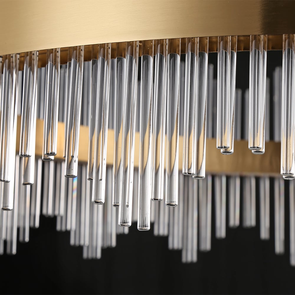 Avis Clients sur Striaged Lustre moderne en verre avec cadre rond en laiton avec câbles réglables