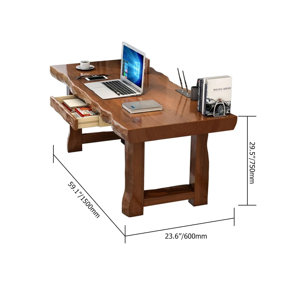 59.1" Modern Walnut Home Office Desk with Drawer Storage Pine Wood Desk weights dimensions image