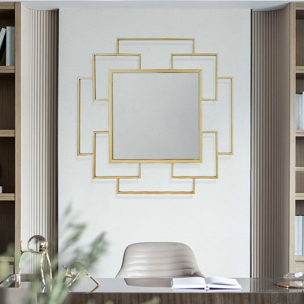 Questions and Answers for Luxury Geometric Overlapping Gold Metal Wall Mirror Home Decor