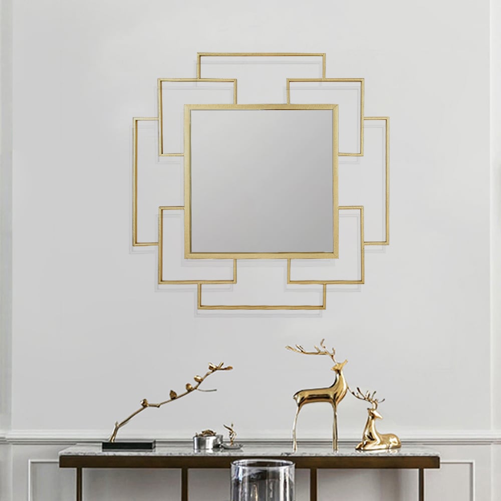 Questions and Answers for Luxury Geometric Overlapping Gold Metal Wall Mirror Home Decor