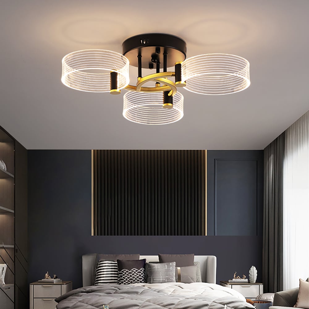 Questions and Answers for Modern LED Round 3-Light Semi-Flush Mount Light in Black & Gold