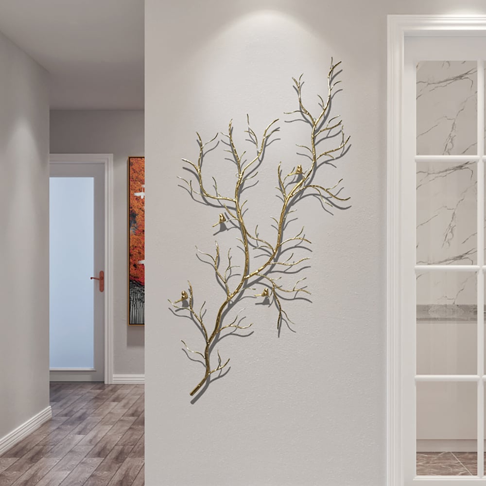 Avis Clients sur Décoration murale créative de luxe en forme de branche et d'oiseaux en métal doré pour la maison dans le salon