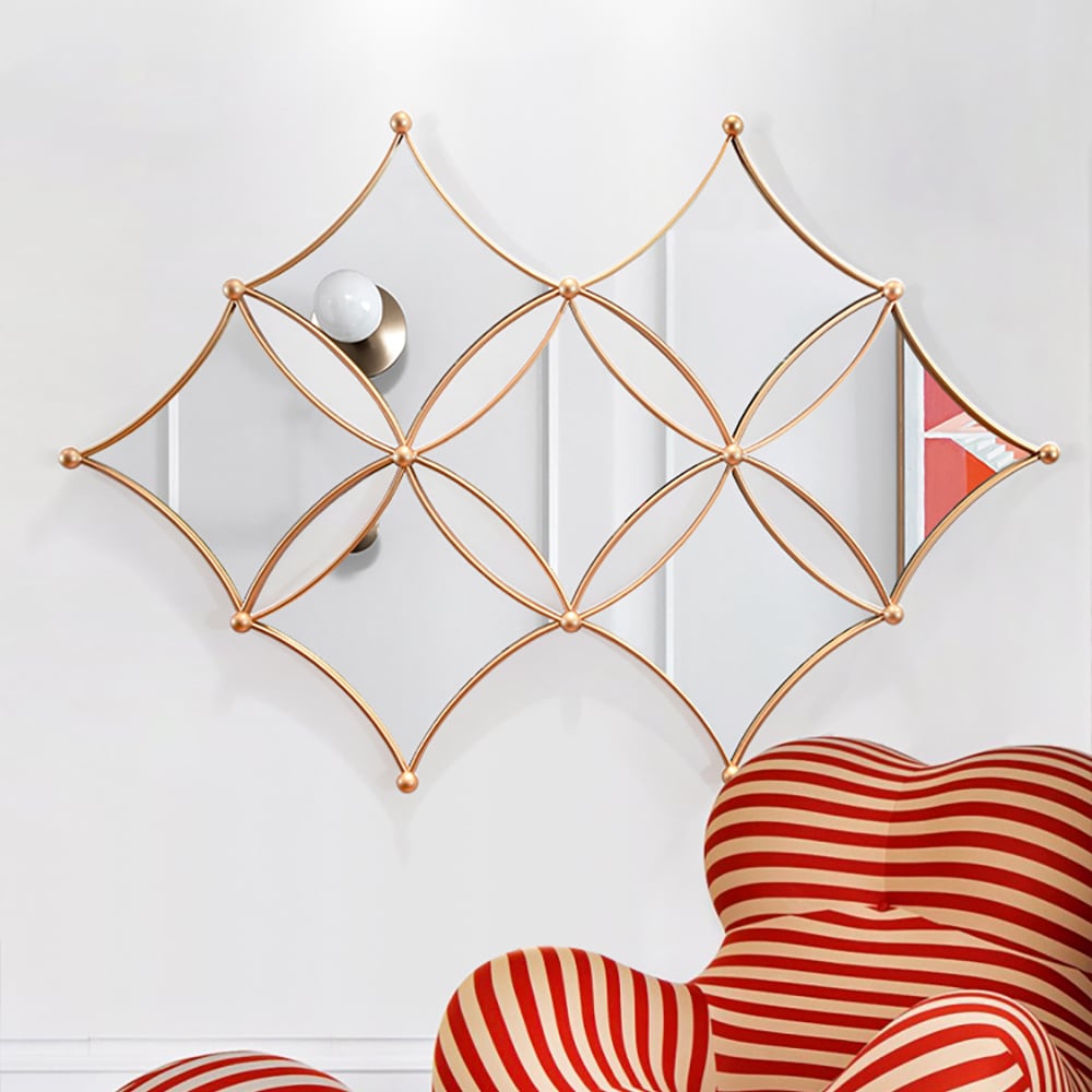 Questions and Answers for Luxury Gold Metal Wall Mirror Geometric Rhombus Home Decor