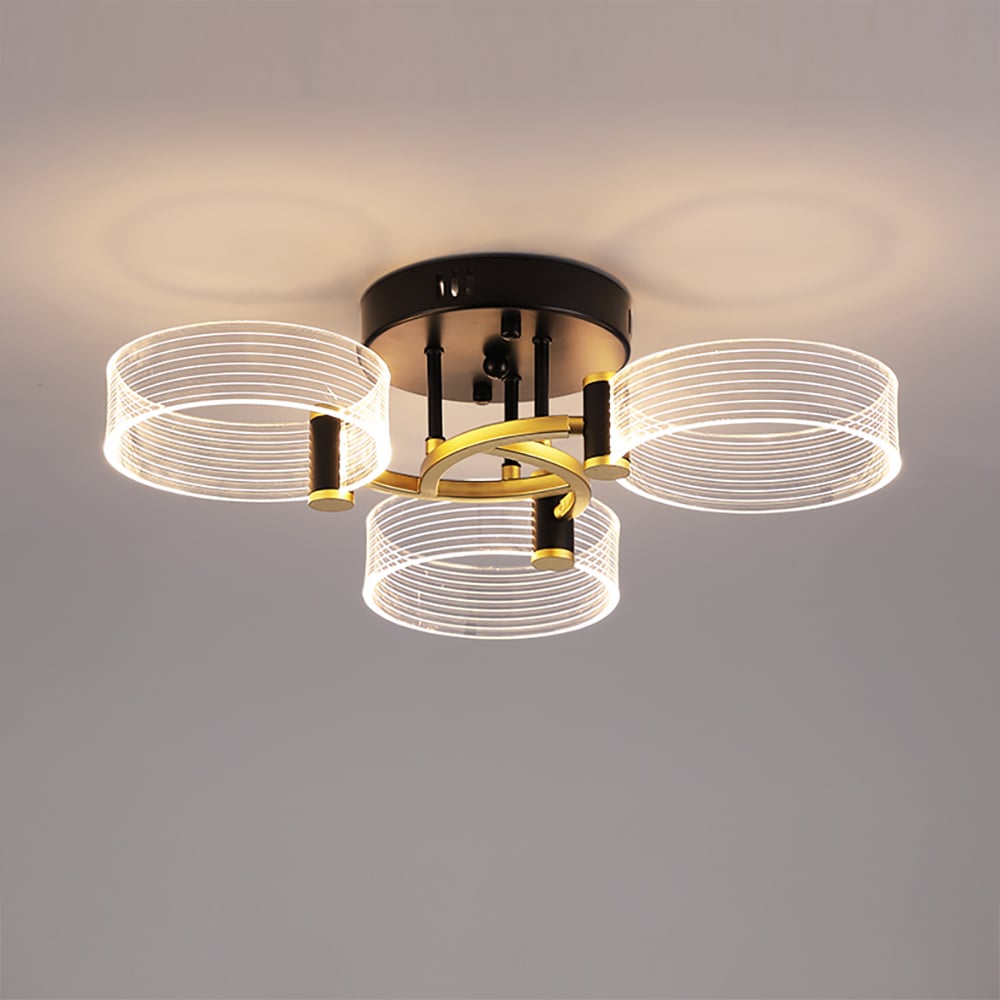 Questions and Answers for Modern LED Round 3-Light Semi-Flush Mount Light in Black & Gold