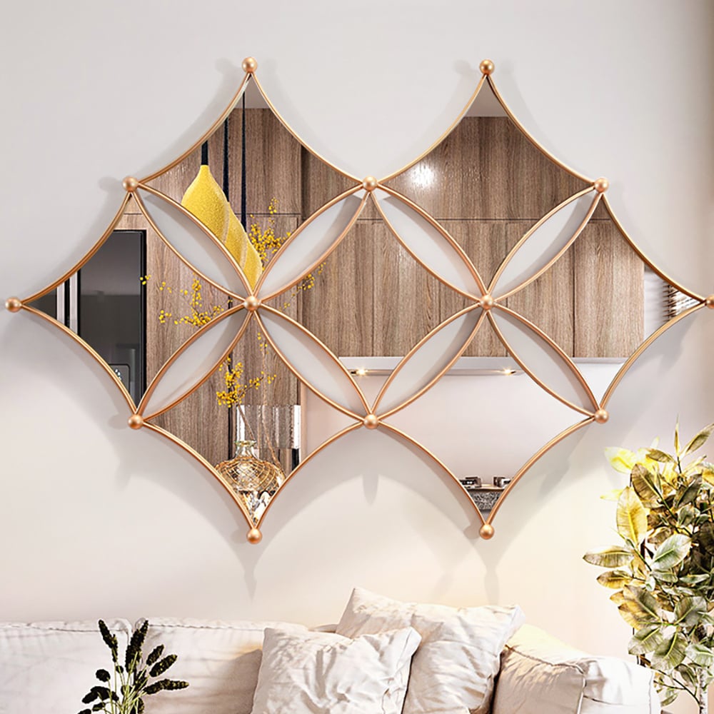 Questions and Answers for Luxury Gold Metal Wall Mirror Geometric Rhombus Home Decor