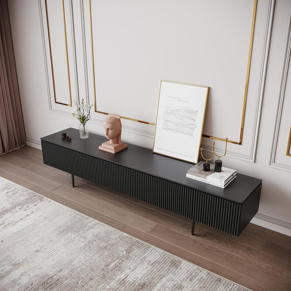 Otázky a odpovědi pro 1800 mm moderní TV tabule v černé barvě se zásuvkami mediální konzole s kovovými nohami