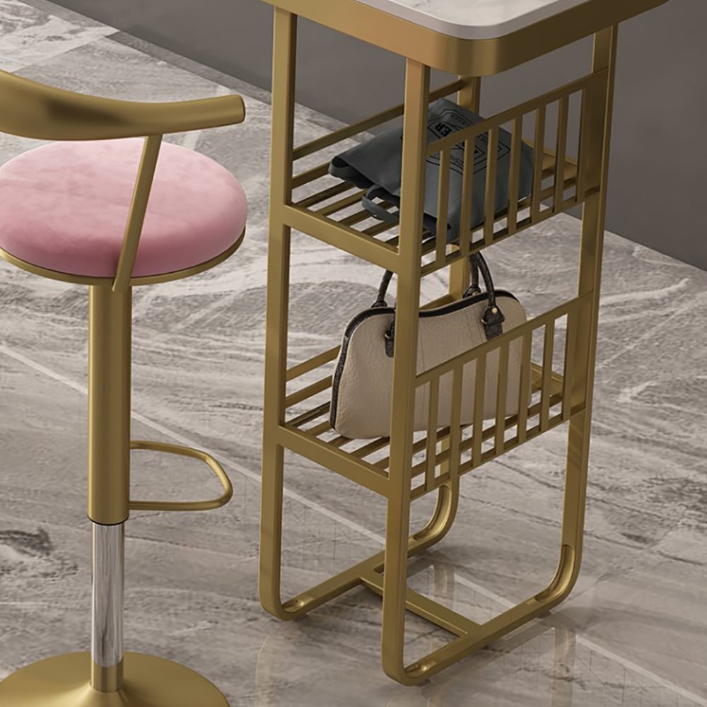 Oceny klientów dla 55,1" Nowoczesny prosty stół barowy z półkami w kolorze białym i złotym