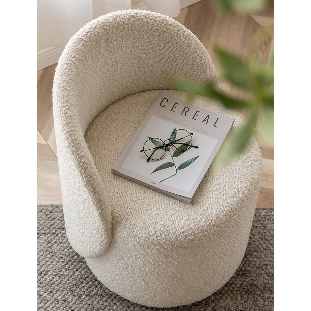 Boucle Round Back Swivel Vanity Stool Accent Chair｜Homary