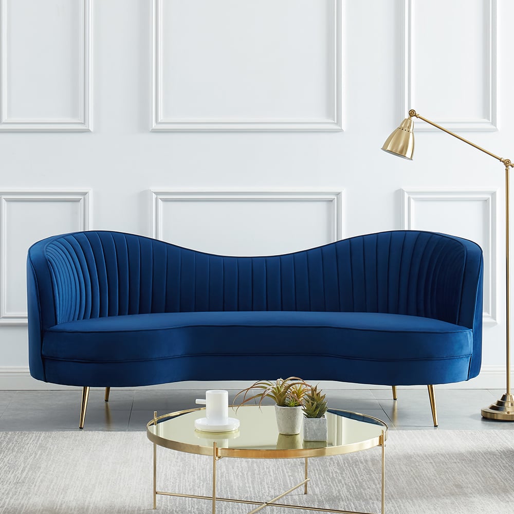 Recensioni dei clienti per Florie Luxury Divano in velluto ad alte prestazioni trapuntato a canali verticali da 72", blu