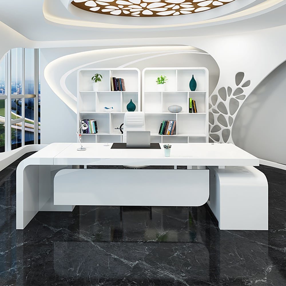 Customer Reviews for Chicent White L-shaped Modern Executive Desk with Ample Storage Left Hand (63'')
