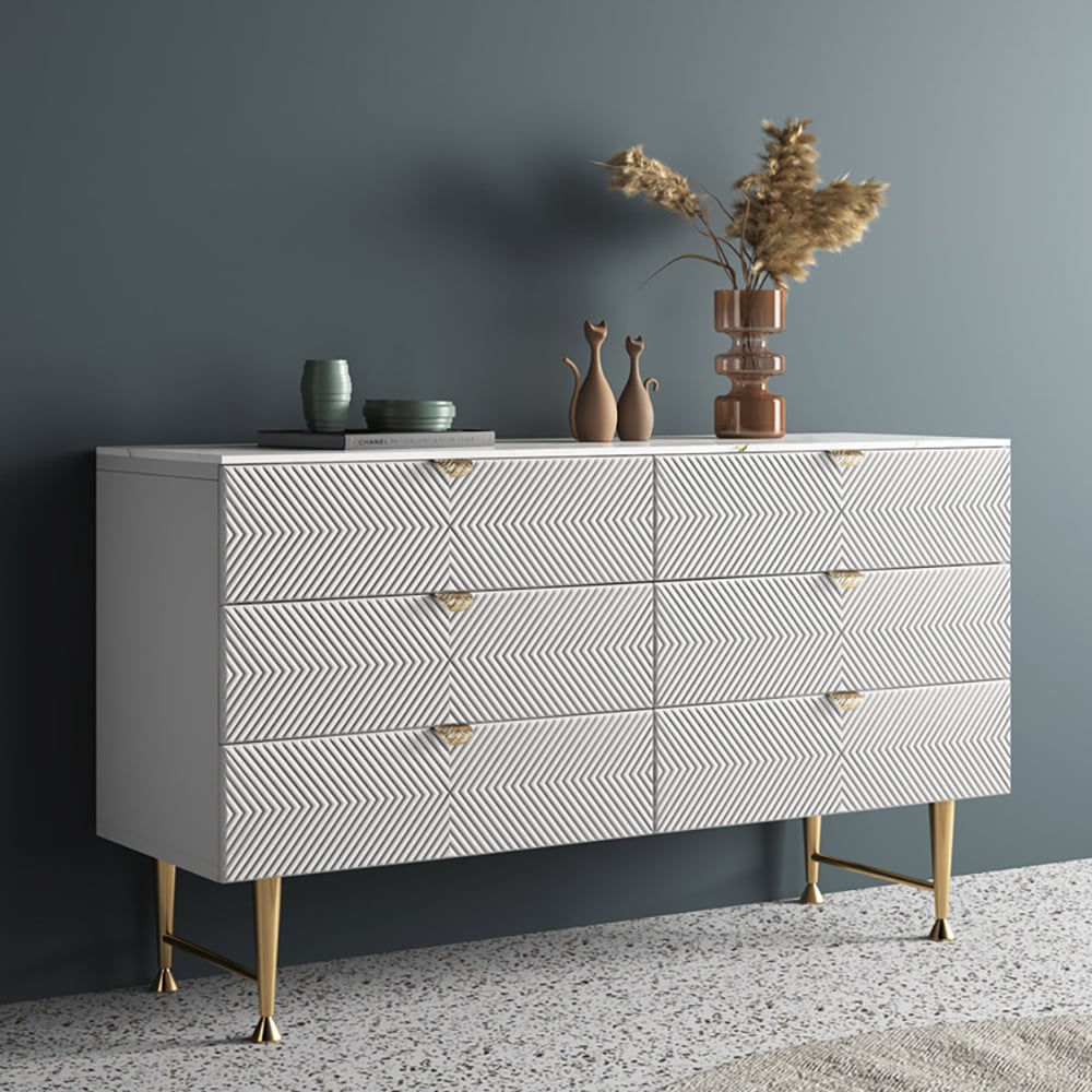 Customer Reviews for Modern Matte White Double Dresser with 6 Solid Wood Drawers and Stainless Steel Leg