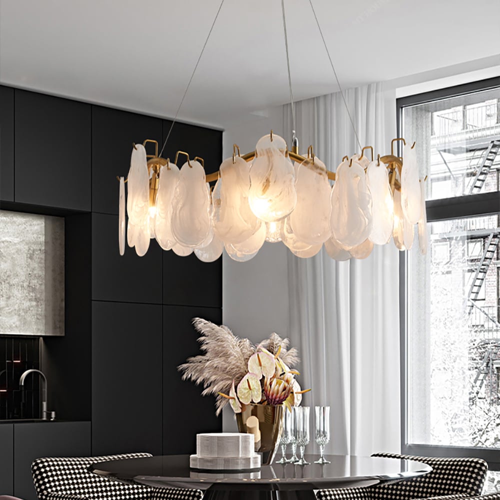 Questions and Answers for Modern 6-Light Tiered Cloud Glass Chandelier with Adjustable Cables