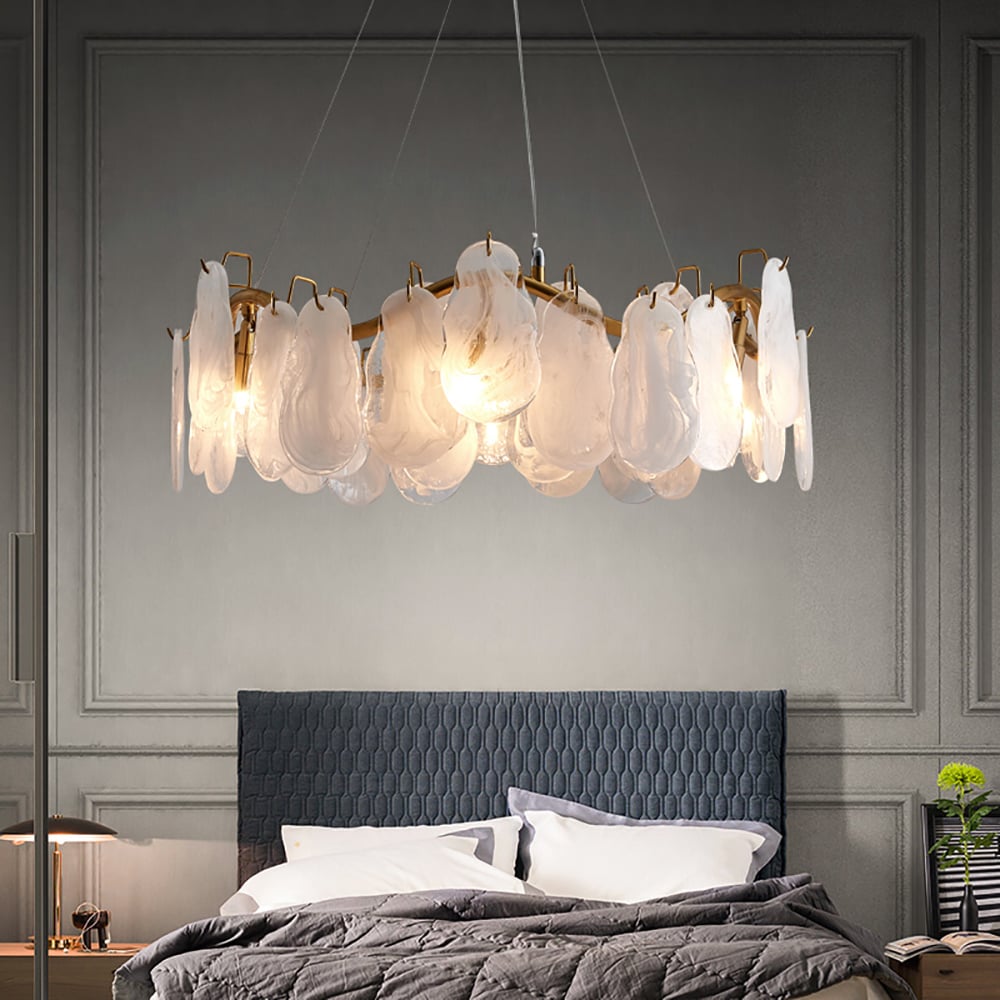 Questions and Answers for Modern 6-Light Tiered Cloud Glass Chandelier with Adjustable Cables