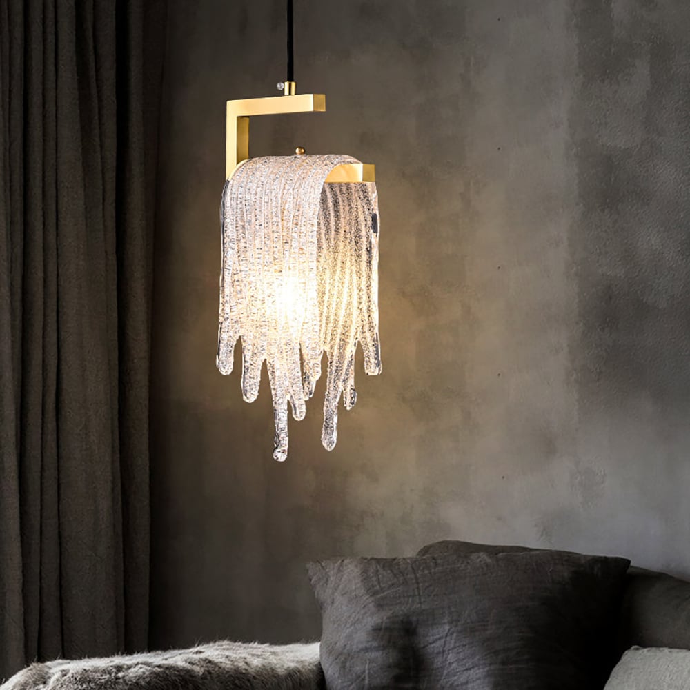 Avis Clients sur Lampe suspendue moderne en or, 1 ampoule, cascade en verre faite à la main, pour chambre à coucher et salon