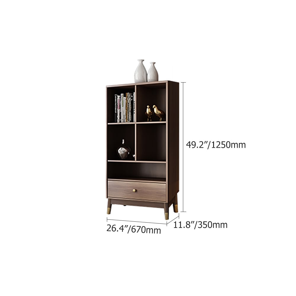 Ultic Modern Walnut Bookshelf Bookcase with Metal Frame and Drawer weights dimensions image