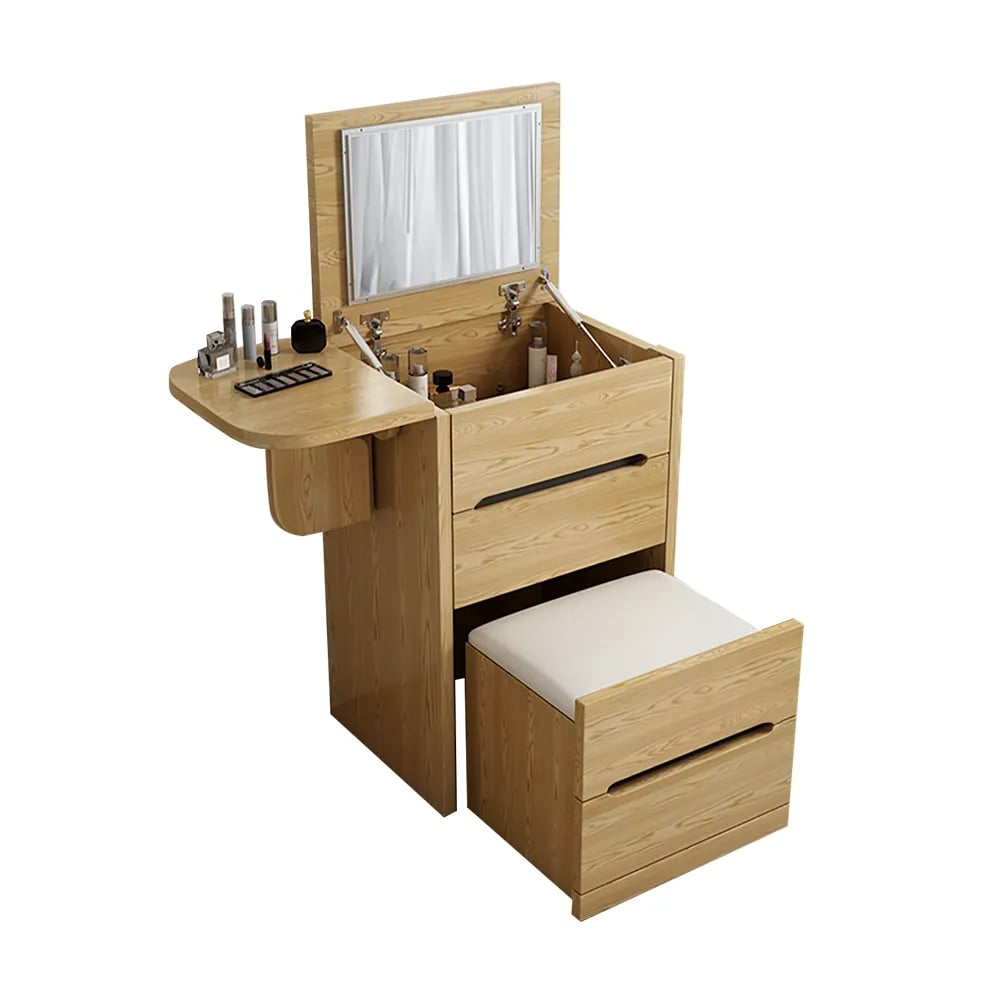 Questions and Answers for Nordic Flip Top Natural Makeup Vanity Mini with Stool & Mirror