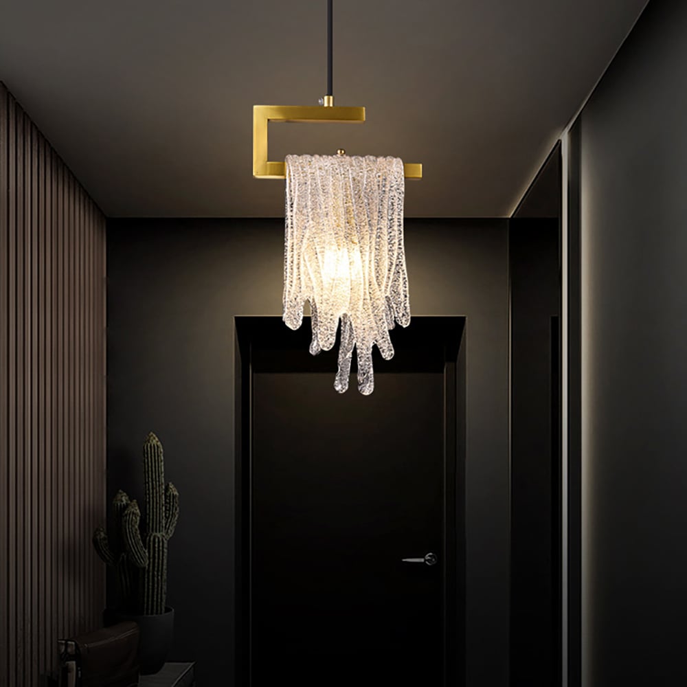 Avis Clients sur Lampe suspendue moderne en or, 1 ampoule, cascade en verre faite à la main, pour chambre à coucher et salon