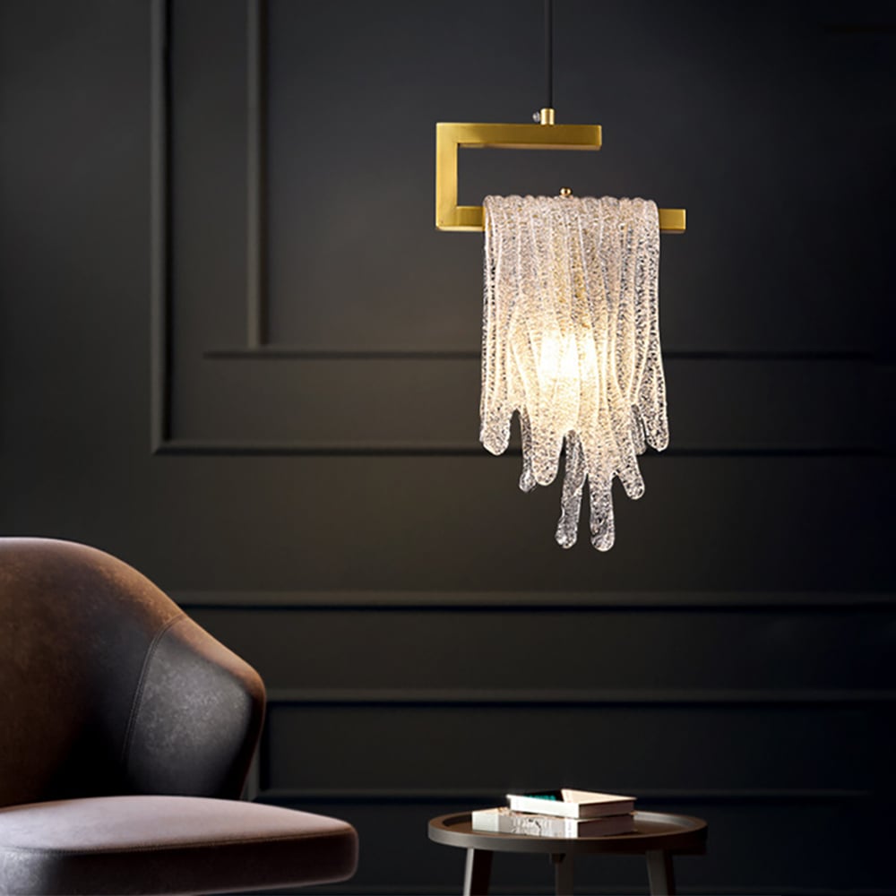 Avis Clients sur Lampe suspendue moderne en or, 1 ampoule, cascade en verre faite à la main, pour chambre à coucher et salon