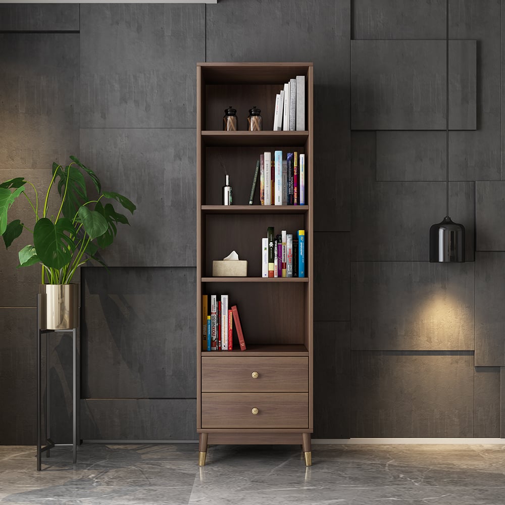 Questions and Answers for Ultic Modern & Minimalist Book Shelf with 3 Shelves & 2 Drawers in Walnut