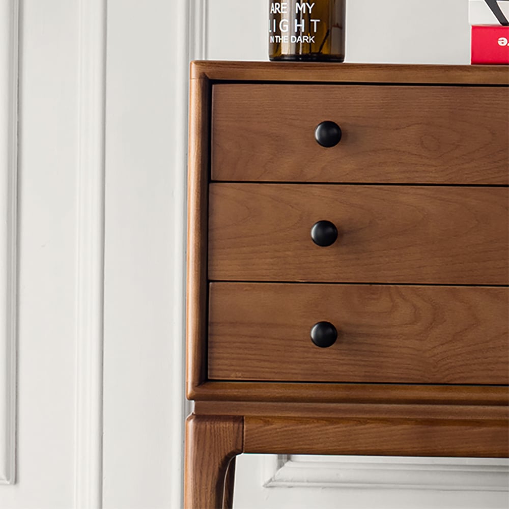 Tanic Mid Century Modern Chest Cabinet with Storage 3 Drawers of Ash Wood in Walnut