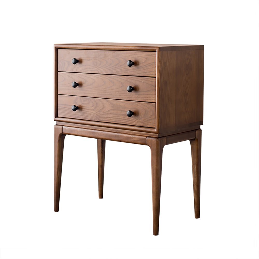 Tanic Mid Century Modern Chest Cabinet with Storage 3 Drawers of Ash Wood in Walnut